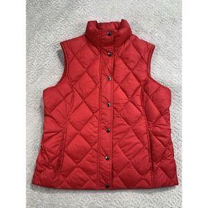 Lands' End Women's Down Puffer Vest Red Size M 10–12 Quilted Snap Front